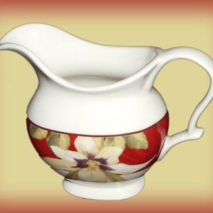 222 Fifth Belize Creamer ~ Floral Off White ~Small Pitcher ~ Hummingbird~ Unused